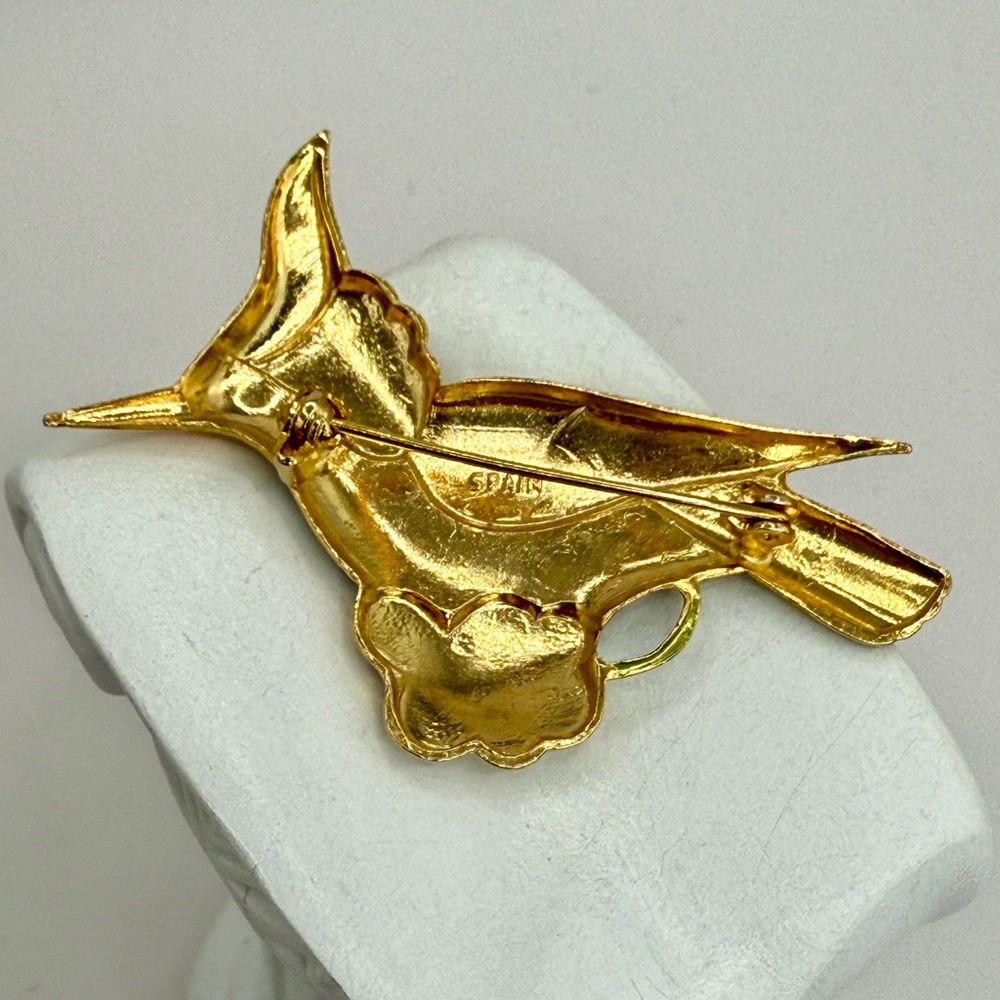 Vintage Painted Damscene Hummingbird Brooch Gold Tone Made In Spain 2.25” - Picture 8 of 15